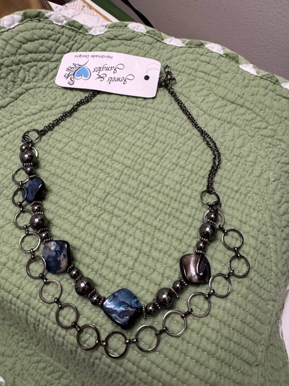 Handmade Blue Stone and Gunmetal Chain Necklace by - Picture 1 of 4